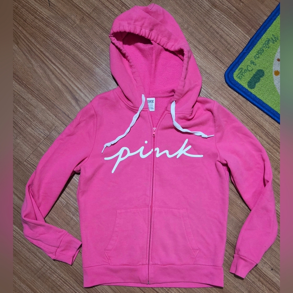 Victoria's Secret PINK Full Zip Hoodie Pink/White Size Small